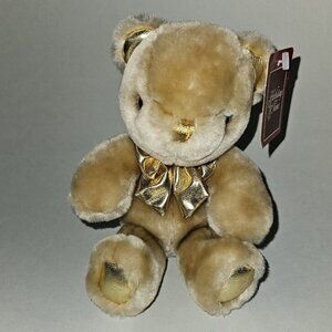 Tan Teddy Bear Plush Gold Bow Feet 7" Stuffed Animal Toy Walmart Christmas w/TAG
